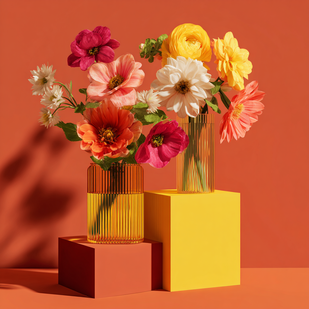 Florist-styled arrangement on yellow podium